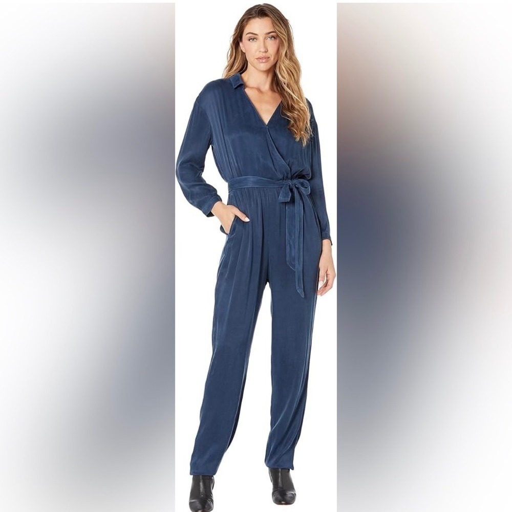 NEW Bella Dahl Silky Utility Wrap Style Jumpsuit‎ Brick Pockets Long Sleeve XS